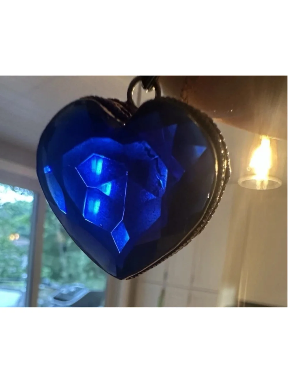 925 Sterling Silver Large Royal Blue Gem Jewelry Heart Boho Pendant 2.2''